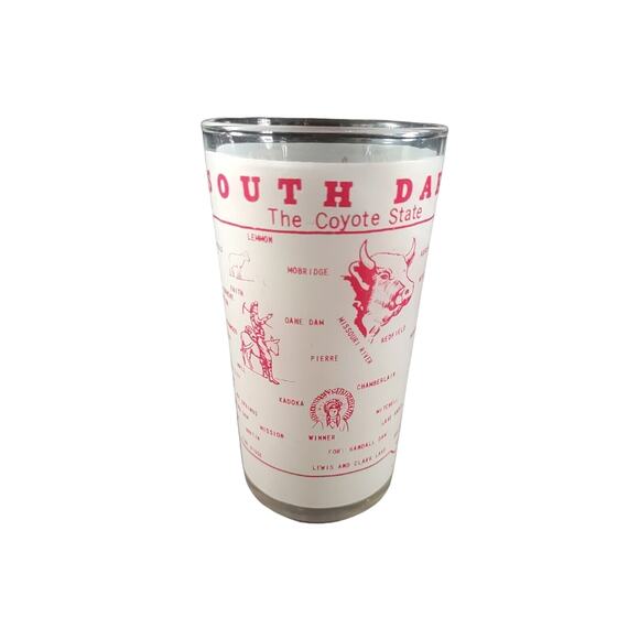 Vintage State Of South Dakota Souvenir Frosted Drinking Glass Hazel Atlas Flaw - Picture 1 of 14